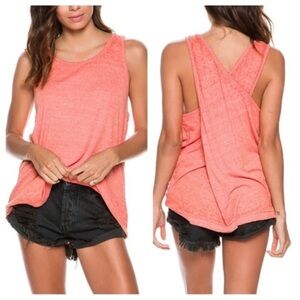 NEW Free People tank tee twisted back Break of Dawn orange size small